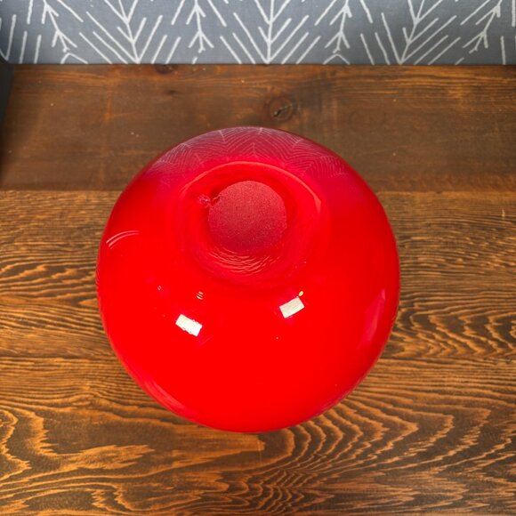 Red Blow Glass Globe Vase with White Interior Handcrafted Art Glass Home Decor - Picture 6 of 12